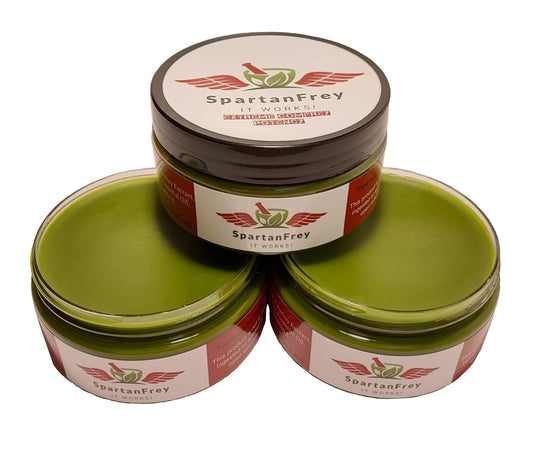 SpartanFrey Comfrey Salve 8 oz jar front view for daily skin care.