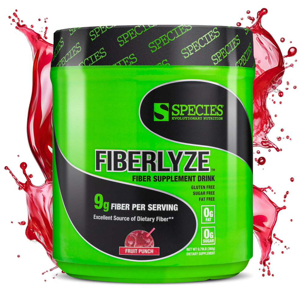 Species Nutrition Fiberlyze bottle with pour demonstrates convenient daily fiber support.