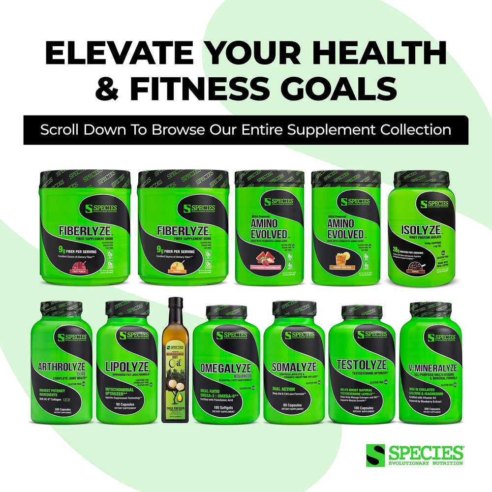 Species Nutrition Isolyze label emphasizing no added sugar and low fat.