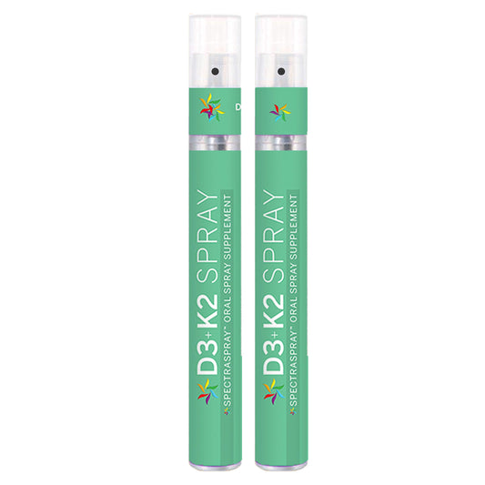 Spectraspray vitamin D3 + K2 spray bottle front view highlights ease of daily supplementation