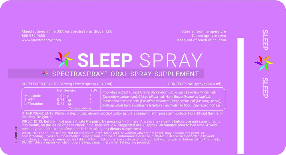 Spectraspray Sleep Support Spray close-up highlighting nano-emulsion technology.