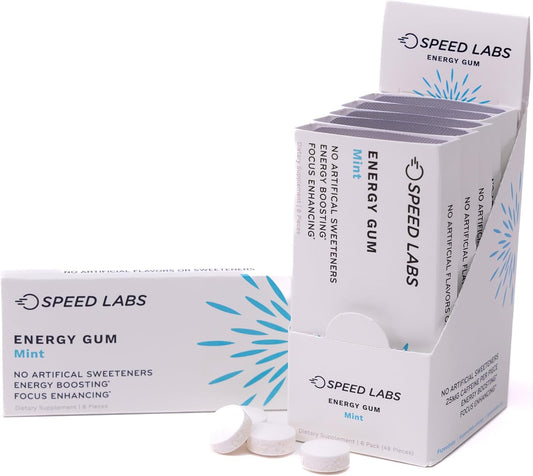 Speed Labs 50mg caffeinated energy gum mint for fast focus on the go.
