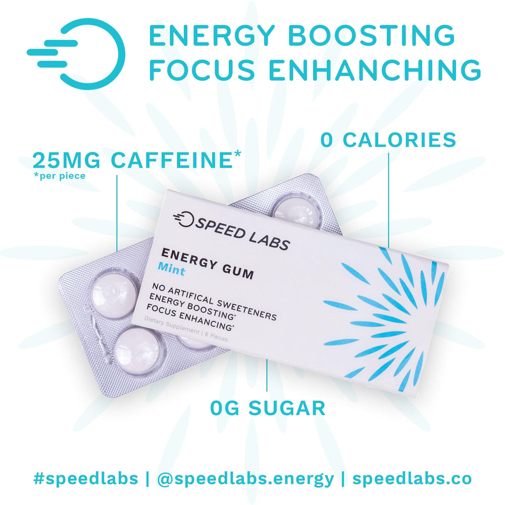 Speed Labs micro-encapsulated caffeine gum pack delivers quick energy.