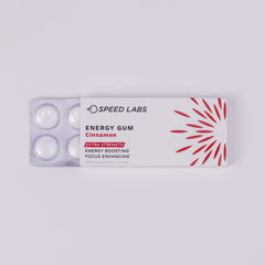 Speed Labs Cinnamon gum pack foil wrapper emphasizes portability and sugar-free energy.