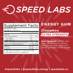 Speed Labs Cinnamon gum pack open demonstrates convenient single-dose use.