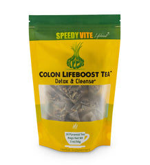 SpeedyVite Colon Detox Tea pack showing the organic blend for daily digestive support.