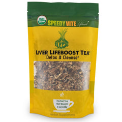 SpeedyVite Liver Detox Tea packaging highlights organic blend for daily liver and gallbladder support