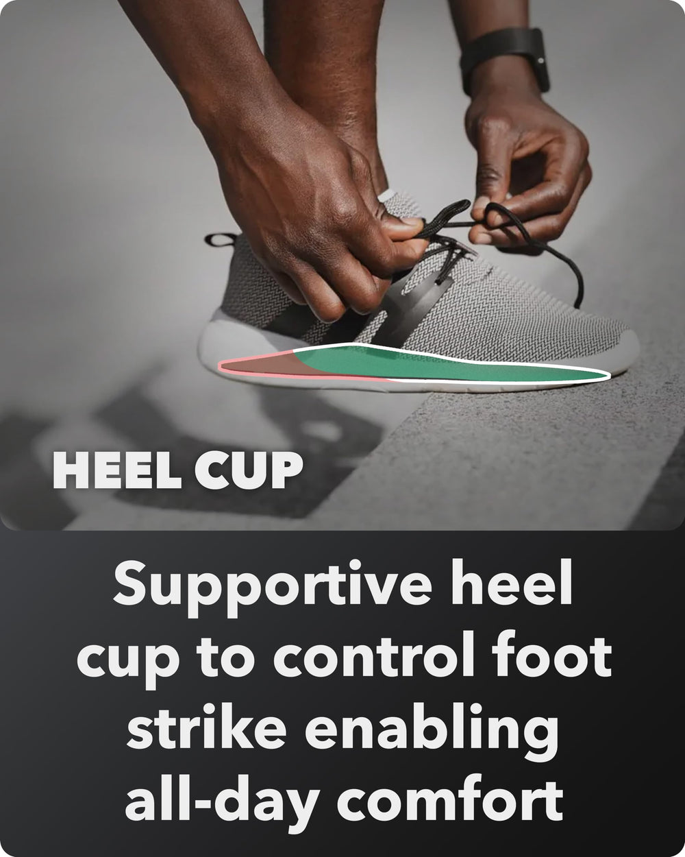 Spenco Rx deep heel cup stabilizes foot strike for confident steps.