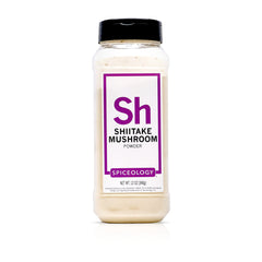 Spiceology Shiitake Mushroom Powder bottle highlighting rich umami for soups and sauces.