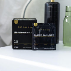 Spoken Nutrition Sleep Builder Cherry sachet dissolving in water for a restful ritual.