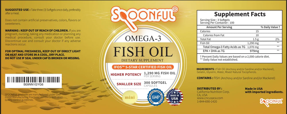 Spoonful Omega-3 mini bottle pouring capsules for daily routine