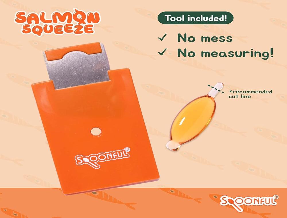 Spoonful Salmon Squeeze wild-caught Alaskan source in premium oil.