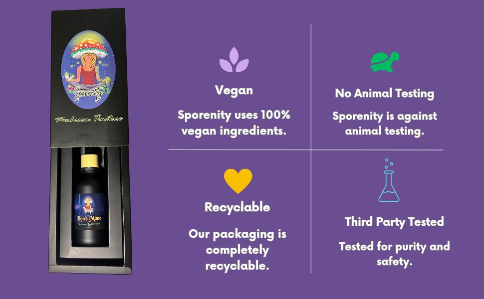 USA-made seal on Sporenity Snow Fungus tincture packaging.