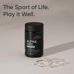 Sports Research Alpha GPC 630mg capsules poured for quick daily use