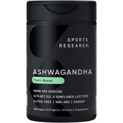 Sports Research Ashwagandha softgels with coconut MCT oil support daily relaxation.