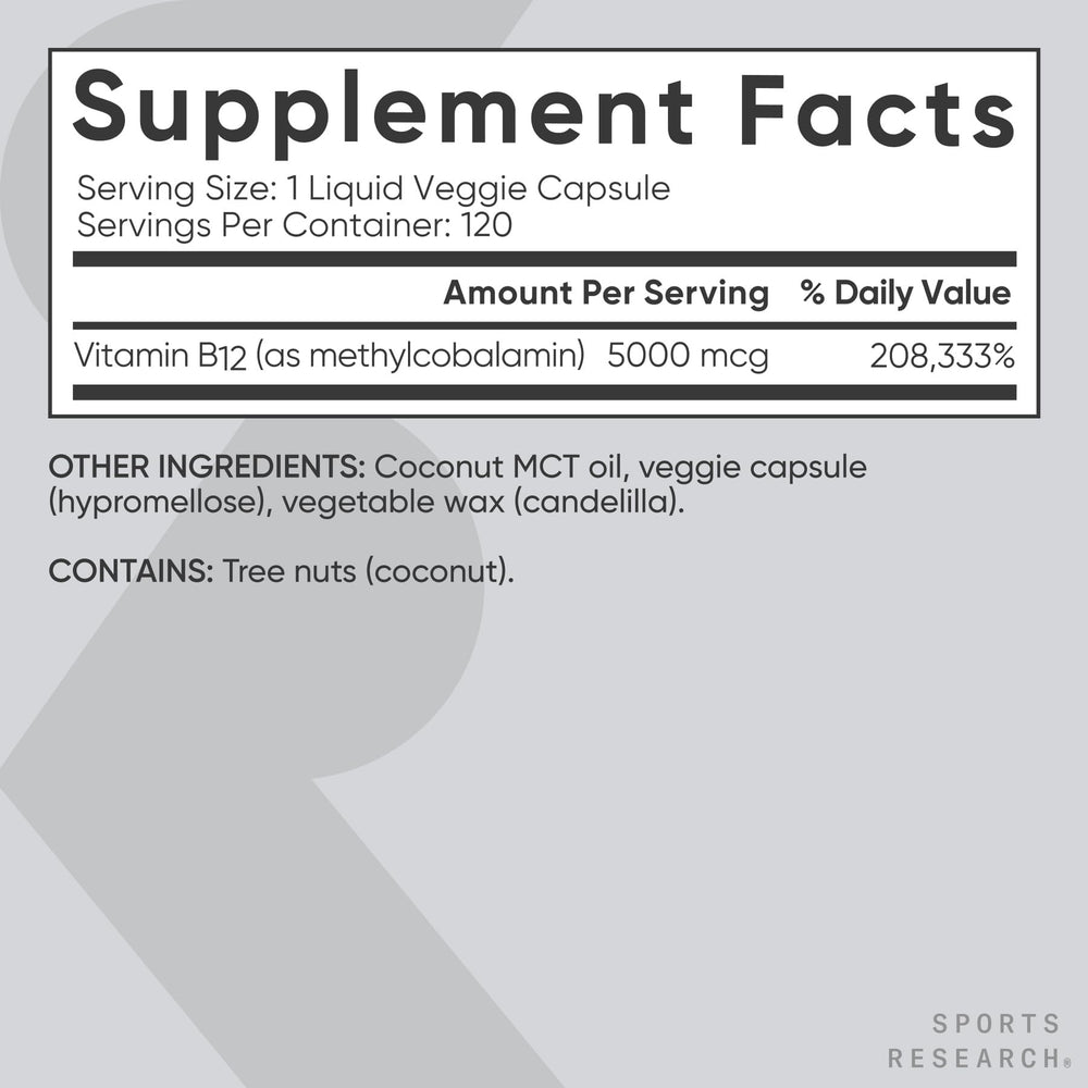 Sports Research B12 vegan-certified badge on packaging.