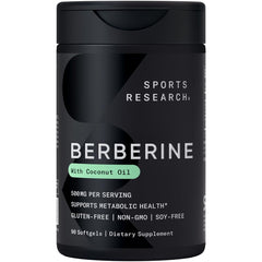 Sports Research Berberine softgel bottle for convenient metabolic support.