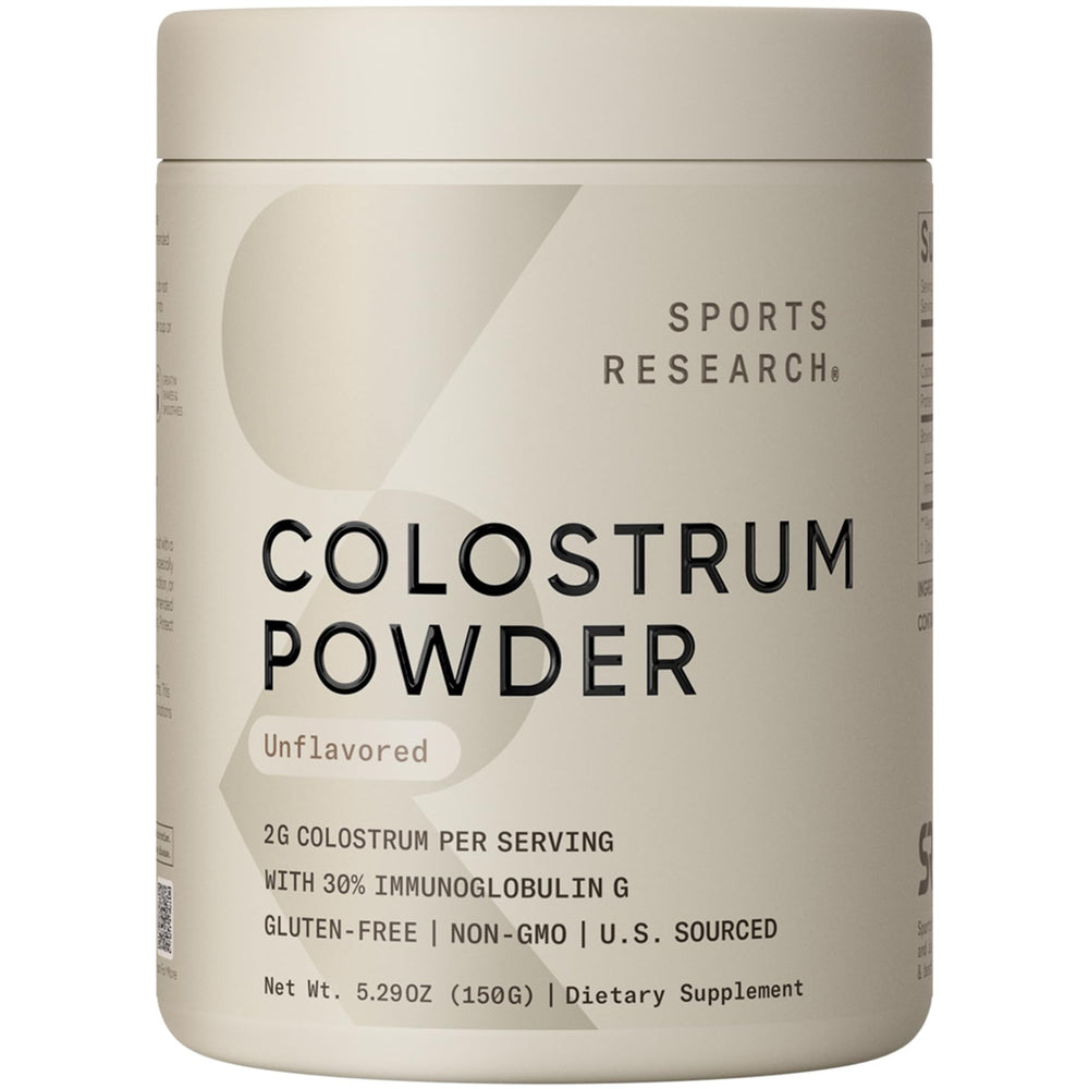 Sports Research Colostrum Powder bottle for daily immunity and gut health support