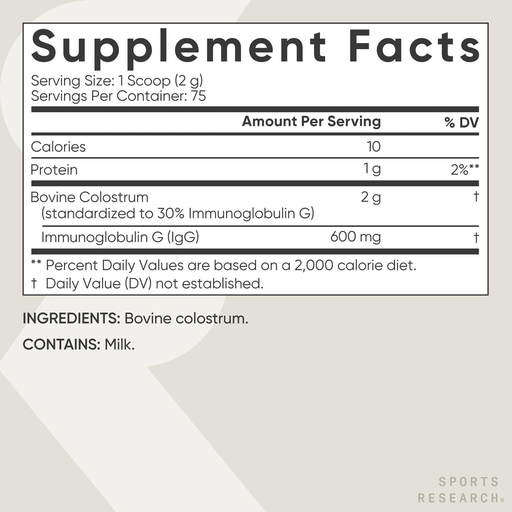 Sports Research Colostrum Powder glass with a prepared drink ready to enjoy