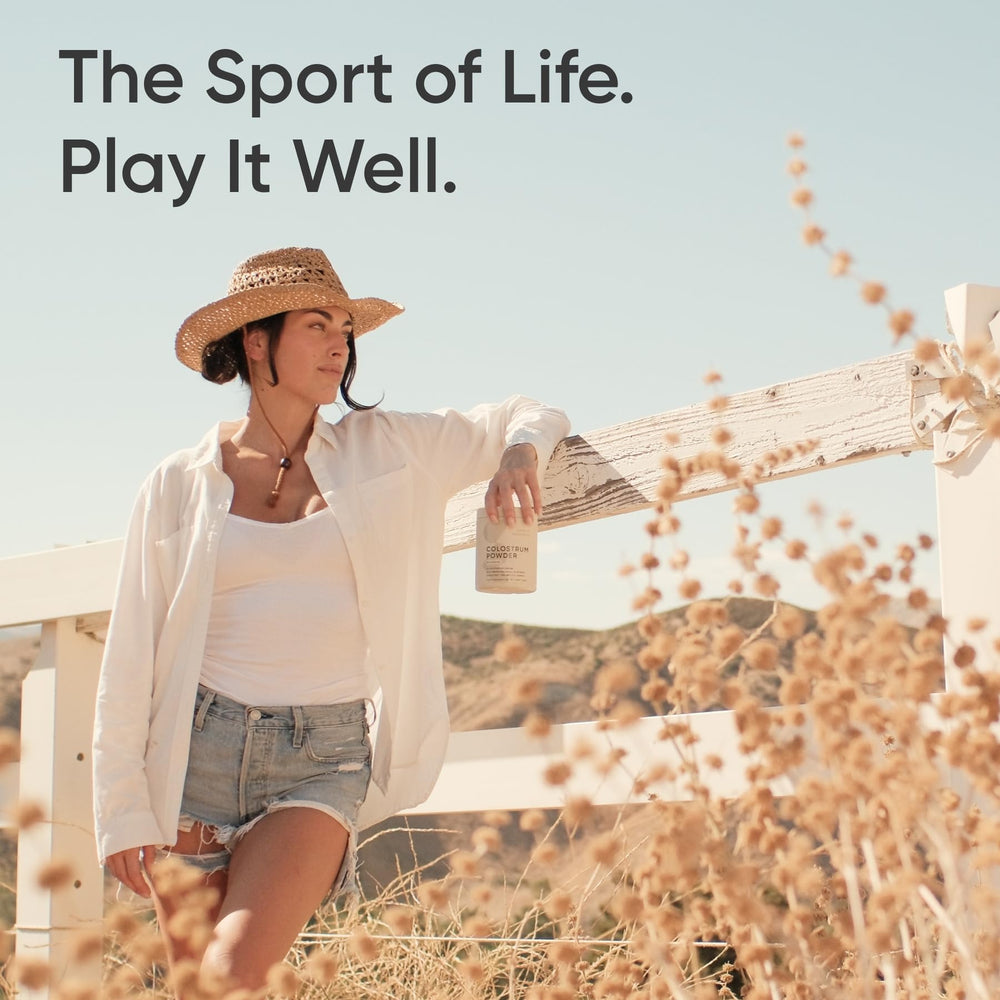 Sports Research Colostrum Powder packaging emphasizing U.S.-sourced colostrum