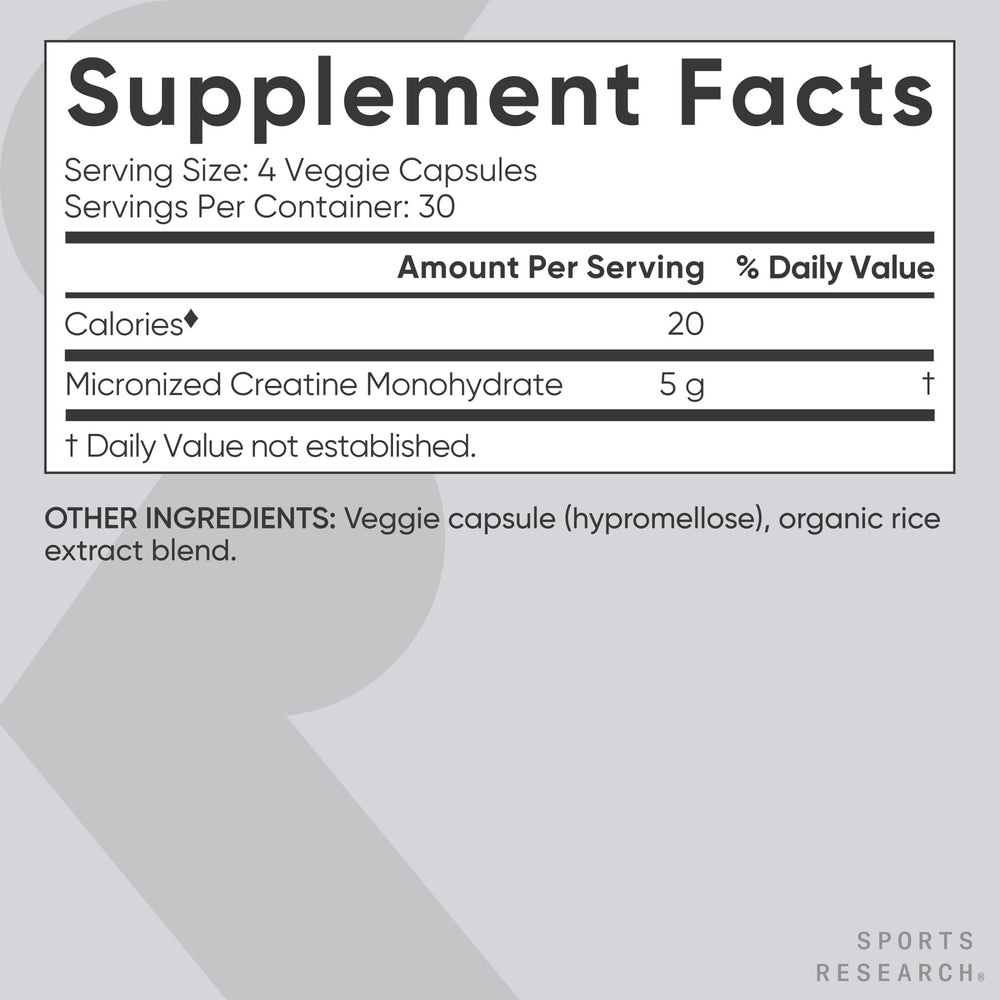 Sports Research Creatine Monohydrate Capsules Informed Sport tested for quality and purity