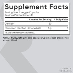 Sports Research Creatine Monohydrate Capsules Informed Sport tested for quality and purity