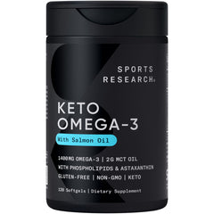 Sports Research Keto Omega bottle pour showing premium omega-3 blend for daily wellness