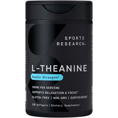 Sports Research L-Theanine 200mg bottle with calm focus label