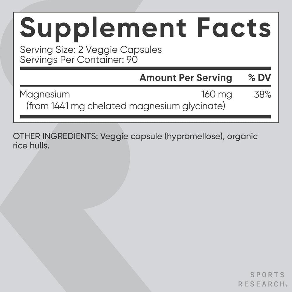 Sports Research Magnesium Glycinate bottle manufactured in USA facilities.