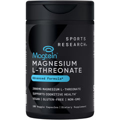 Sports Research Magtein bottle front shows packaging for brain-supporting supplement.