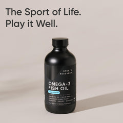 Sports Research Omega-3 bottle stored on a kitchen counter