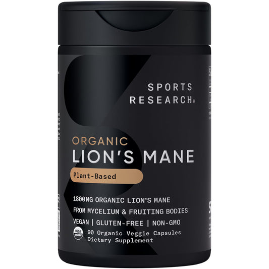 Sports Research Organic Lion's Mane bottle front for daily clarity and focus.