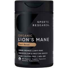 Sports Research Organic Lion's Mane bottle front for daily clarity and focus.