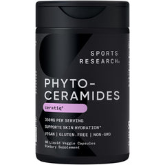 Sports Research Phytoceramides 350 mg bottle featuring Ceratiq for skin hydration.