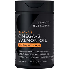 Sports Research Salmon Oil bottle with softgel capsules for daily omega-3