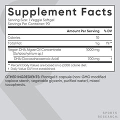 Sports Research vegan-certified logo confirming plant-based DHA option