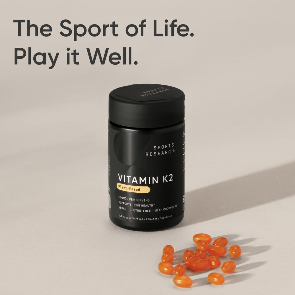 Sports Research Vitamin K2 MK7 bottle manufactured in the USA in a cGMP facility.