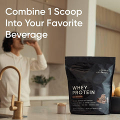 Sports Research Whey Protein Isolate vanilla pour illustrating easy mixing in recipes or drinks.
