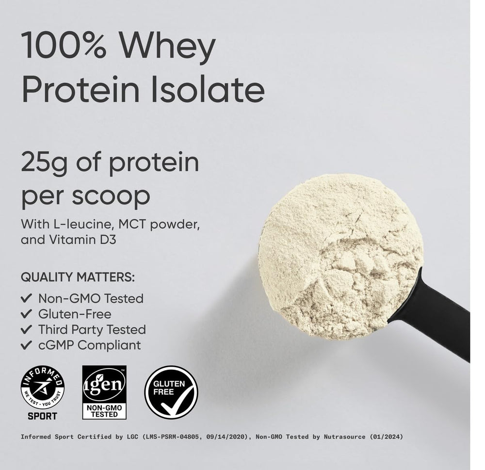 Sports Research Whey Protein Isolate vanilla shake ready to mix for smooth, clump-free blending.