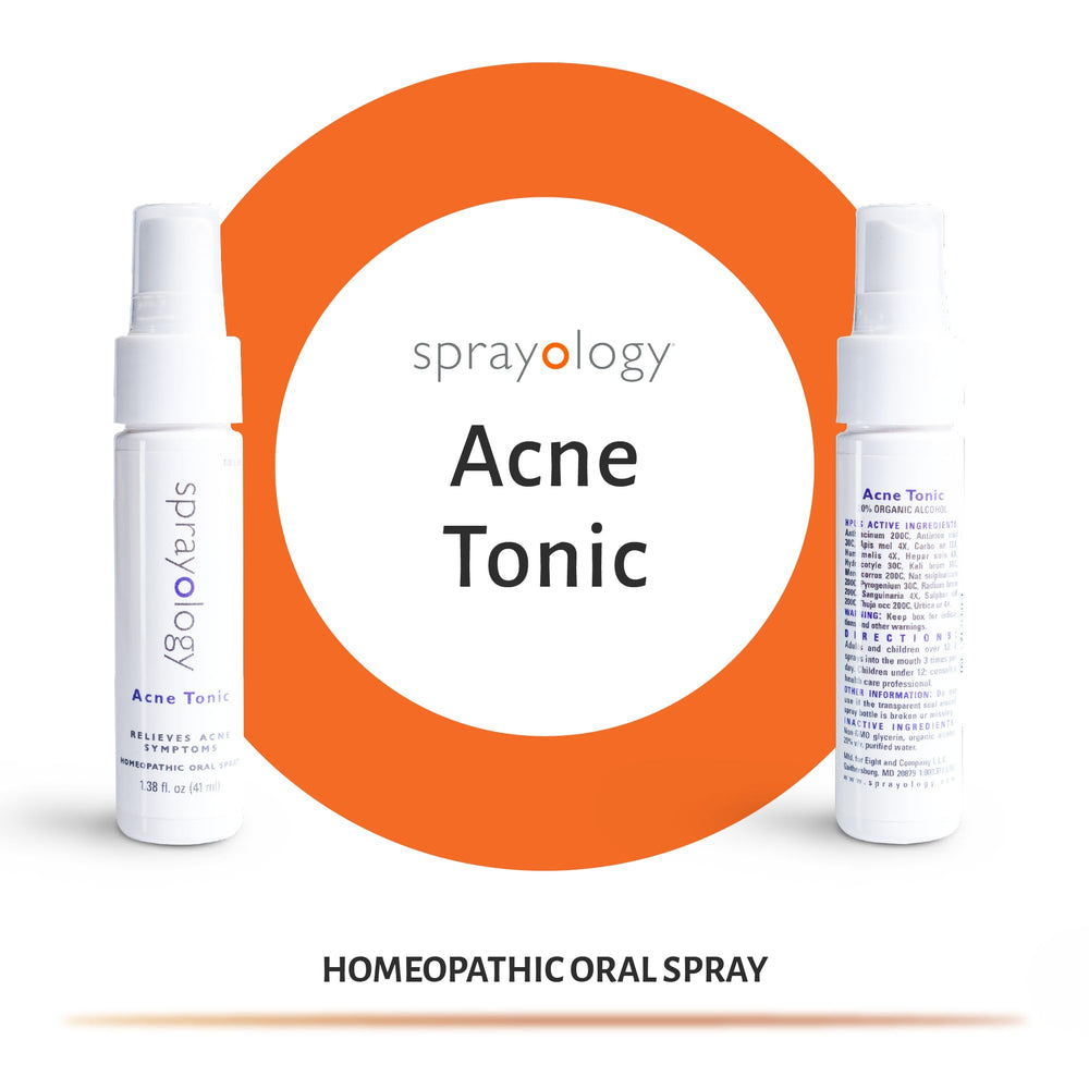 Close-up of under-tongue spray application from Sprayology Acne Tonic.