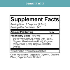 Front label of SPRIGS Dental Health Tincture emphasizes a fluoride-free formula.