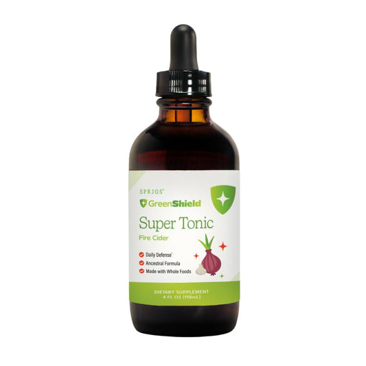 SPRIGS Super Tonic bottle with dropper for daily immune support and digestion