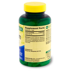 Spring Valley Calcium 600mg tablets close-up shows size and texture.