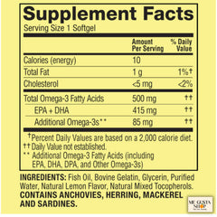 Spring Valley Omega-3 label closeup with 500mg per softgel