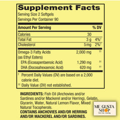 Spring Valley Omega-3 softgels close-up with golden capsules.