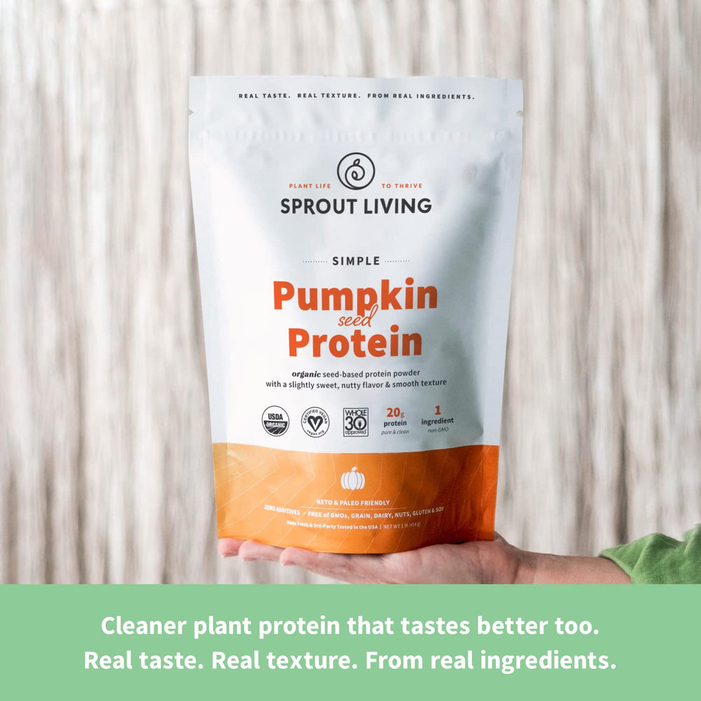 Sprout Living shake shows dairy-free, smooth vegan drink.