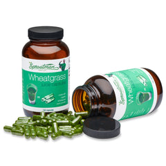 Sproutman wheatgrass capsules nutrition label, highlighting vitamins and minerals.