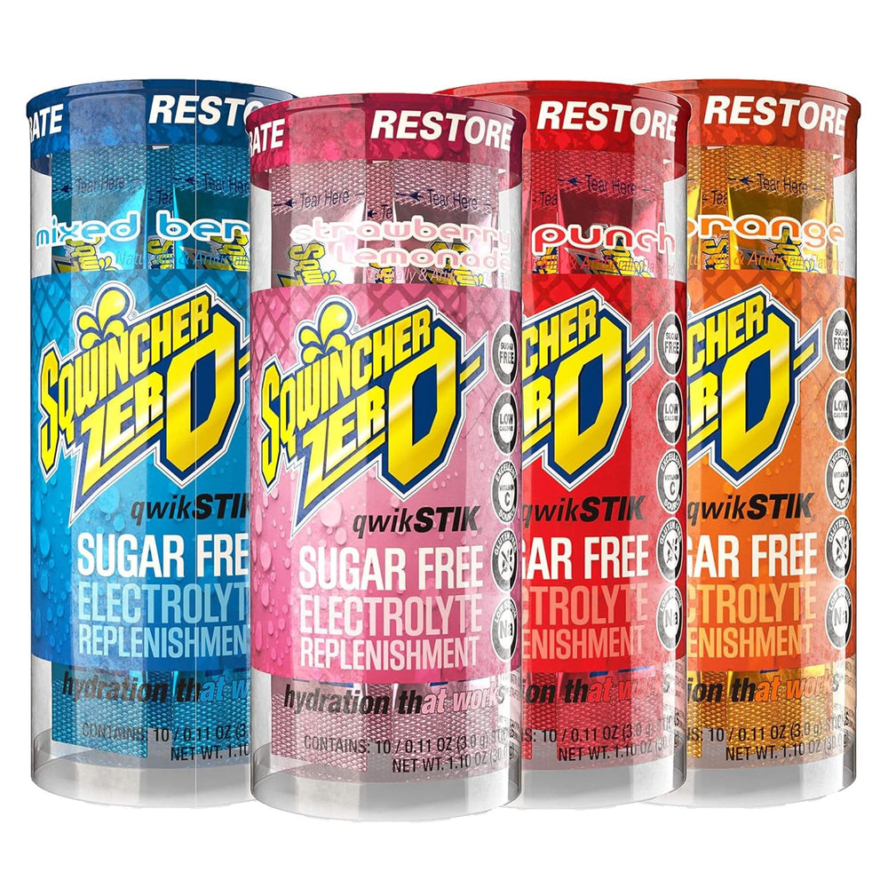 Sqwincher Zero Qwik Stik packets for on-the-go hydration