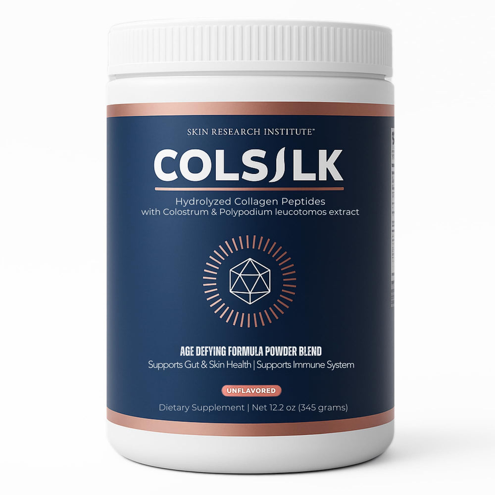 SRILabs ColSilk bottle closeup for hydrated skin and glow