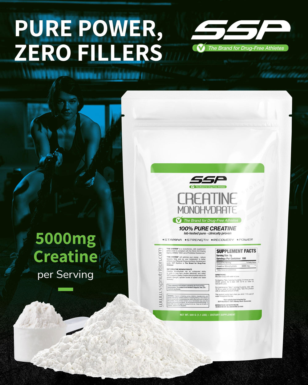 SSP Creatine Monohydrate measuring scoop shown for precise dosing